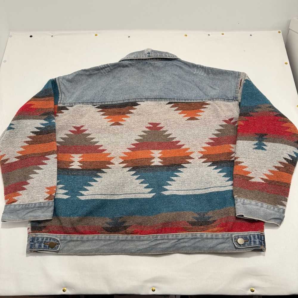 Southwestern Colorful Denim Jacket with Aztec Pattern Western XXL 2X - Picture 2 of 10